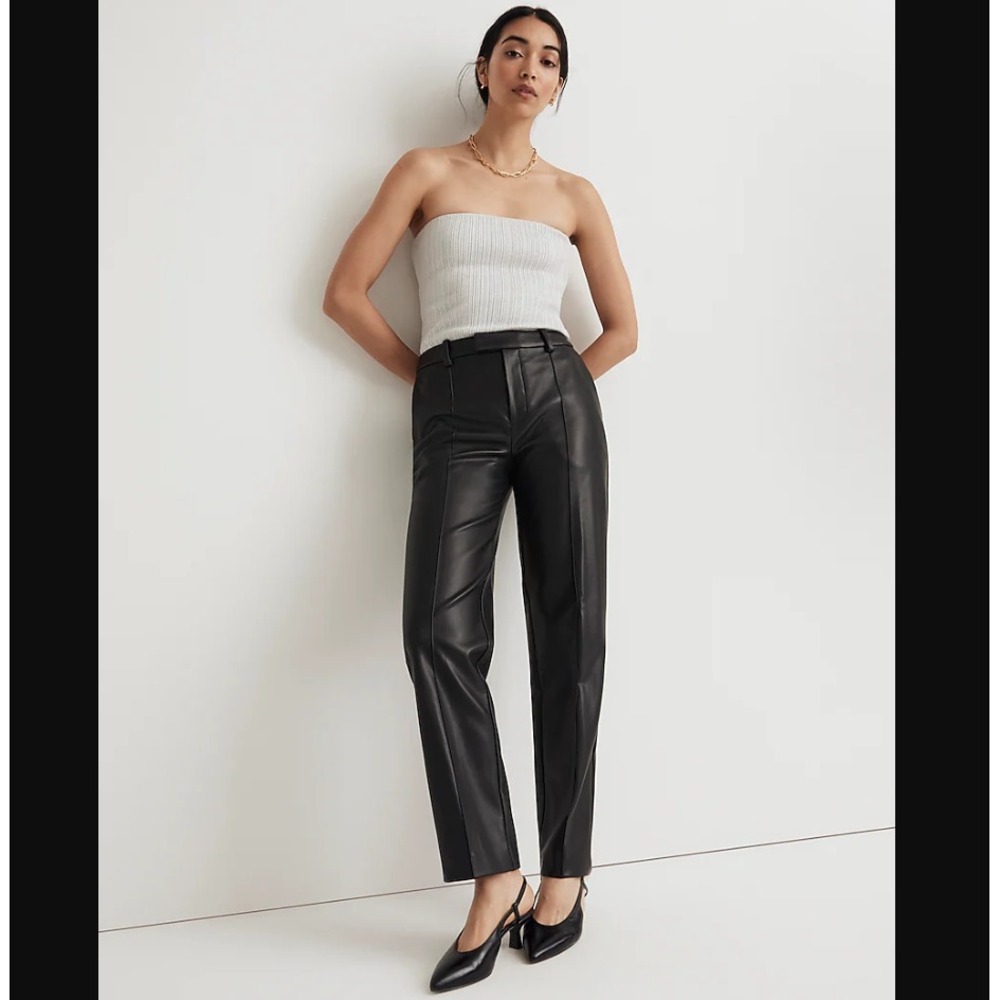 Madewell x Aimee Song NEW NWT Womens 6 Black Faux Leather Slim Tapered Pants